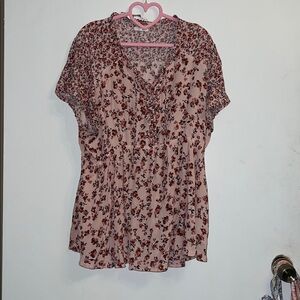 Maurices Floral Ruched Tunic - Pink and Black